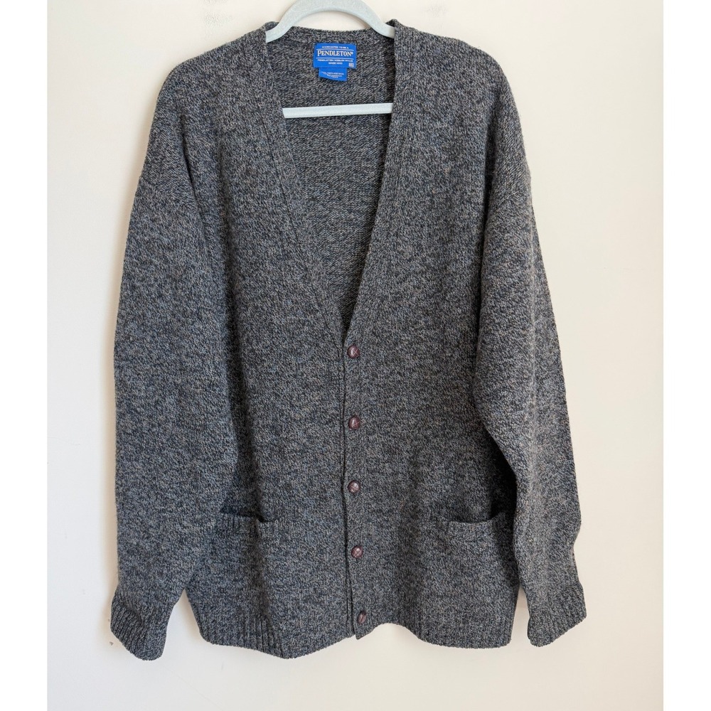 Vintage Pendleton Sweater Mens XXL Gray Shetland Virgin Wool Cardigan Grandpa